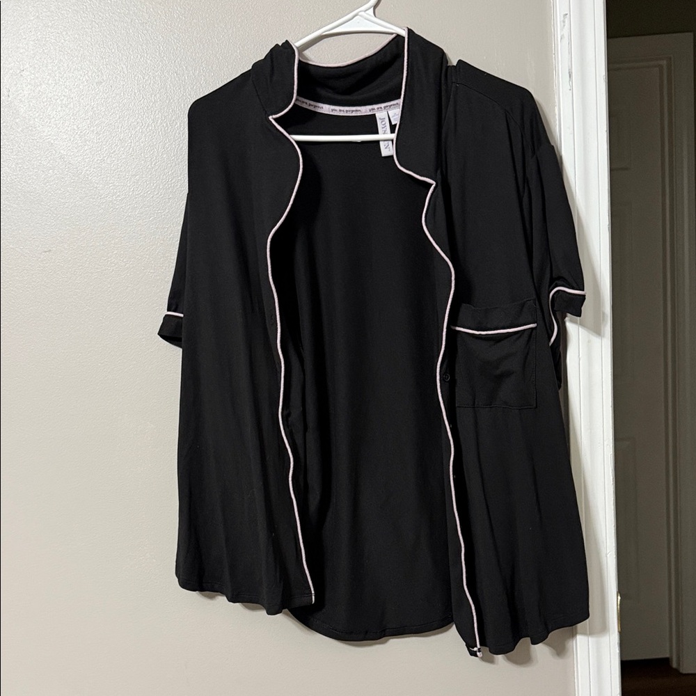Chic Black Button Down Shirt with White Trim